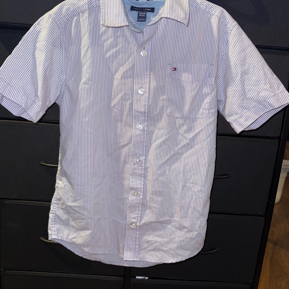 Tommy Hilfiger Kids White and Blue Striped Polo